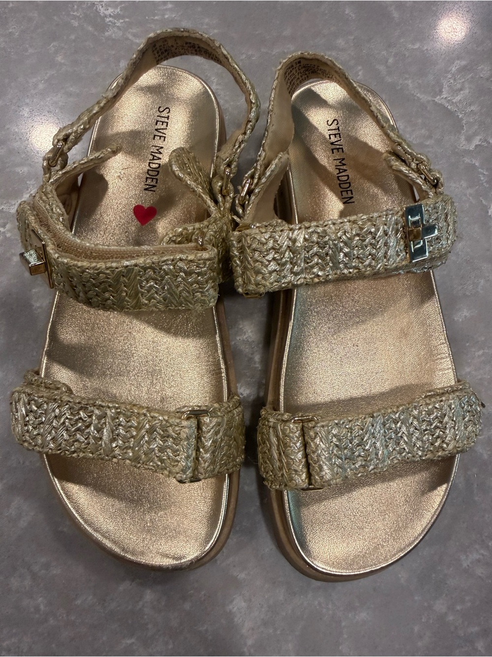 Steve Madden Girls Size 3 Mona Gold Raffia Woven Platform Sandals